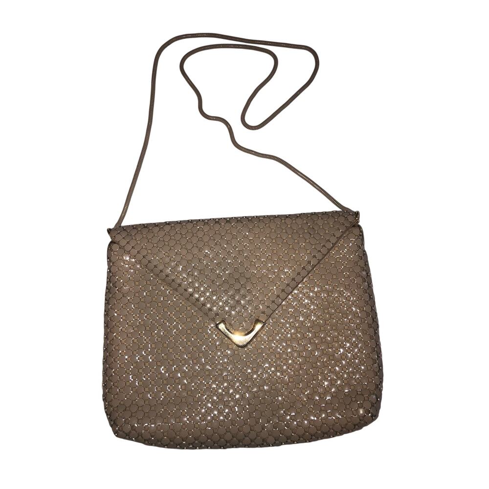 Vintage La Regale Chainmail Shoulder Bag 70s Dark Beige Mesh Metal Envelope HK